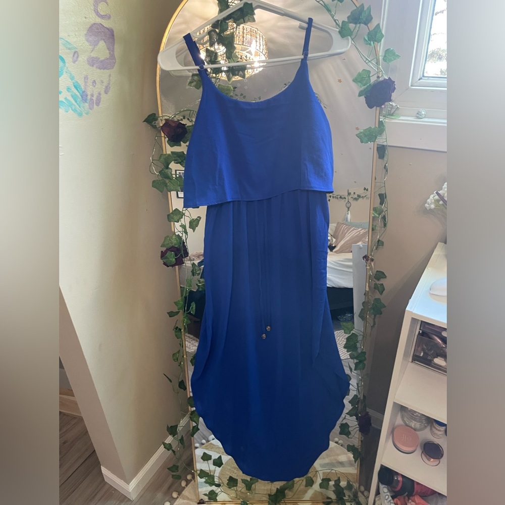 Elegant Blue Tiered Flowy Beach Dress
